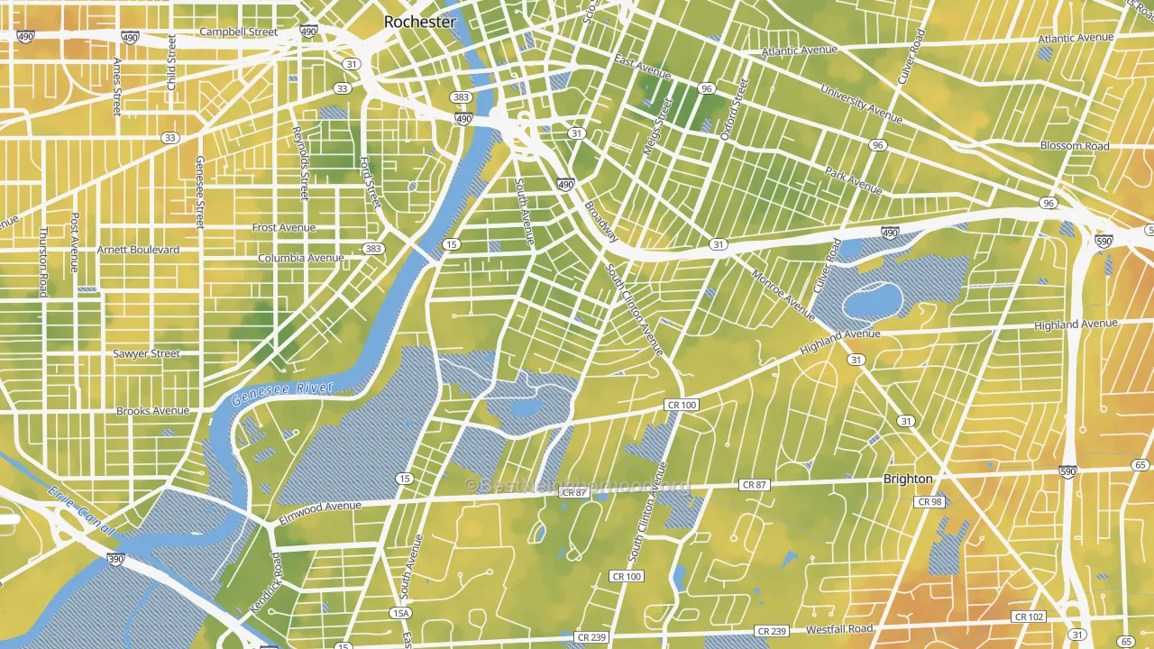 Bike Grade map of Ellwanger-Barry, Rochester, NY