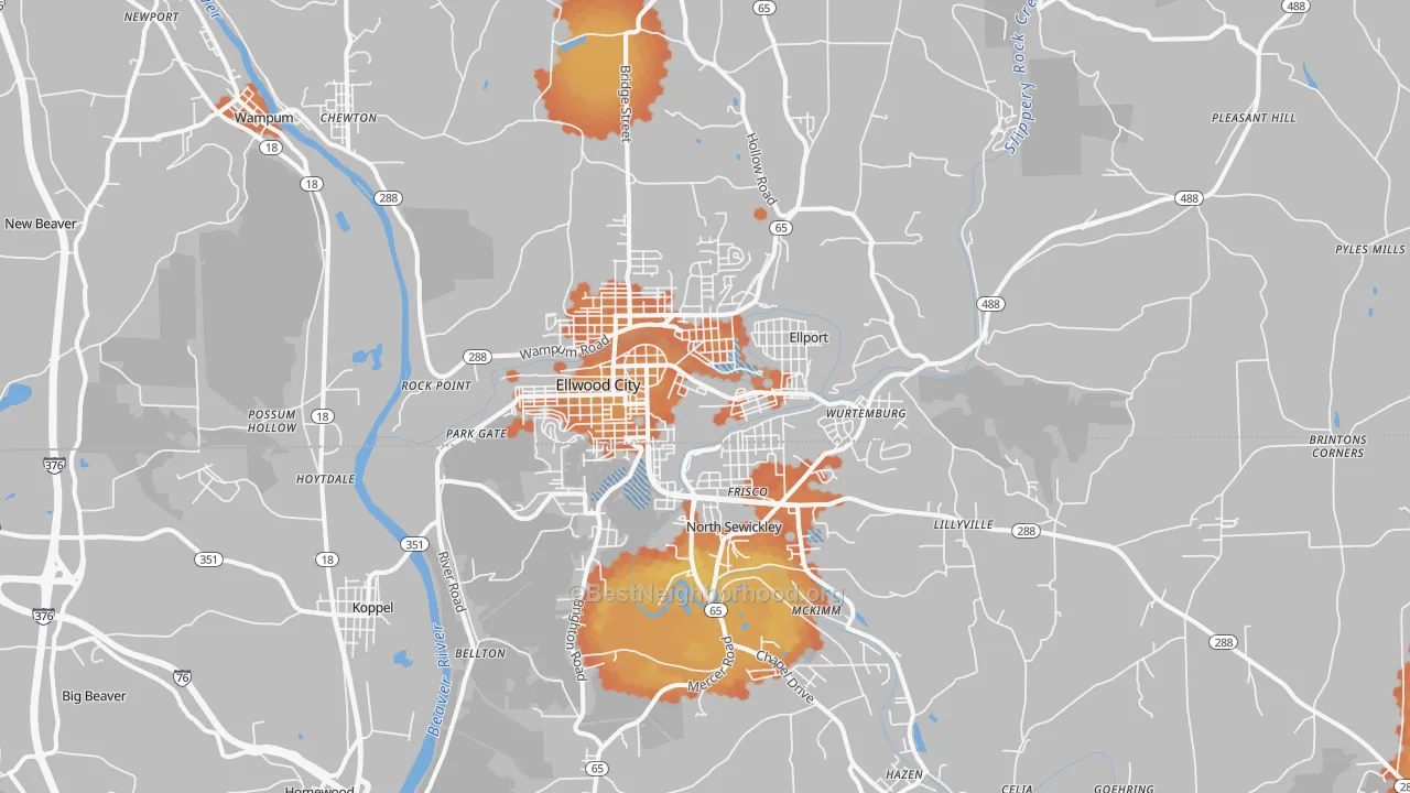 Bike Grade map of Ellwood City, PA