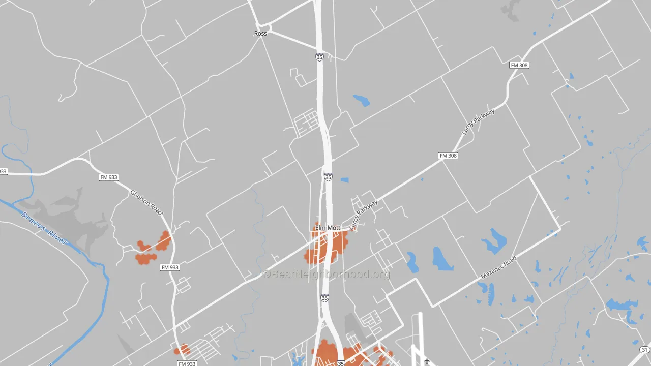 Bike Grade map of Elm Mott, TX