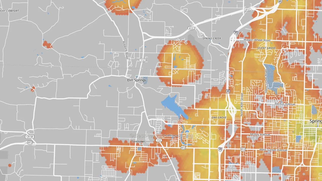 Bike Grade map of Elm Springs, AR
