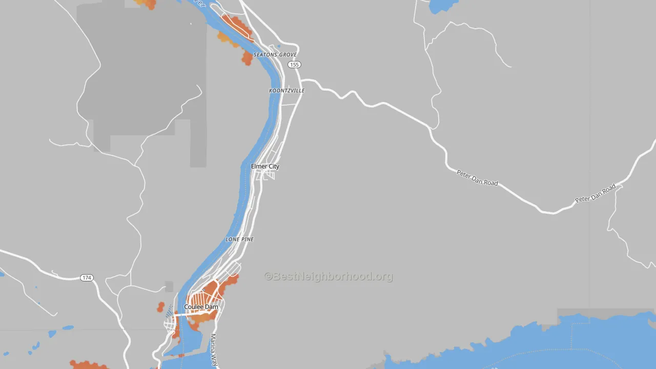 Bike Grade map of Elmer City, WA
