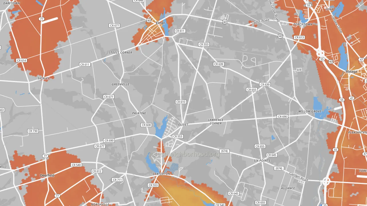 Bike Grade map of Elmer, NJ