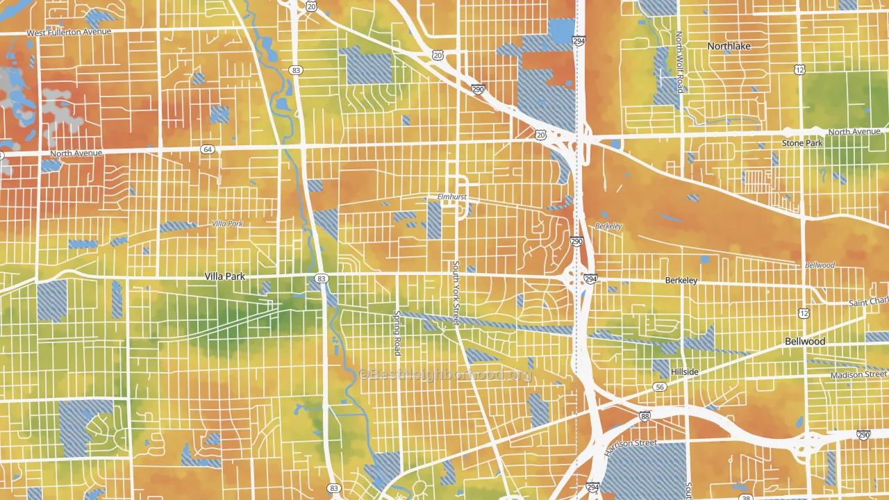 Bike Grade map of Elmhurst, IL