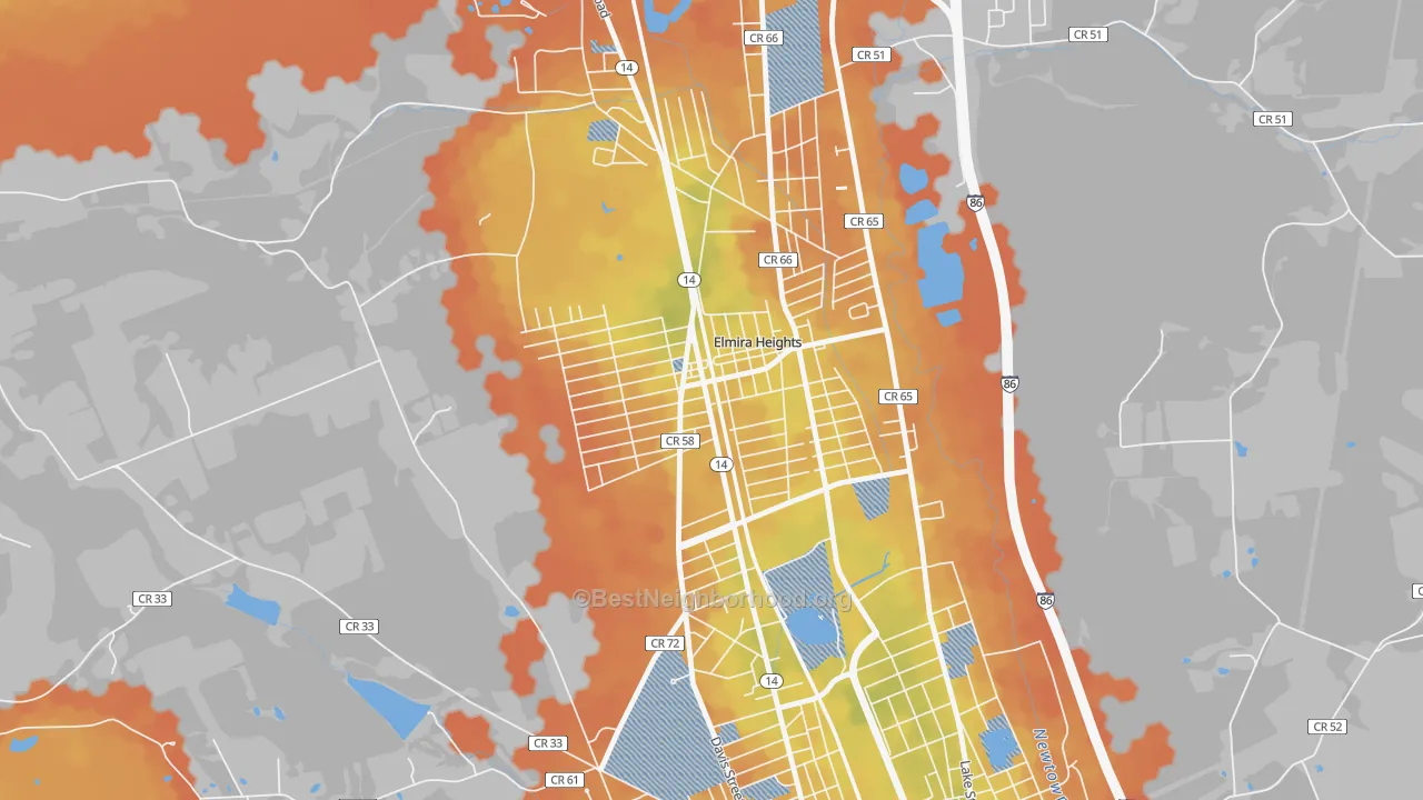Bike Grade map of Elmira Heights, NY