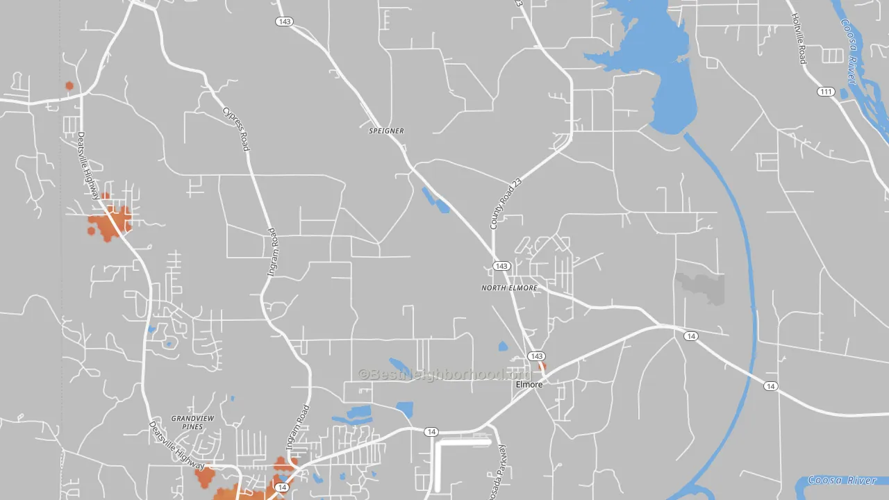 Bike Grade map of Elmore, AL