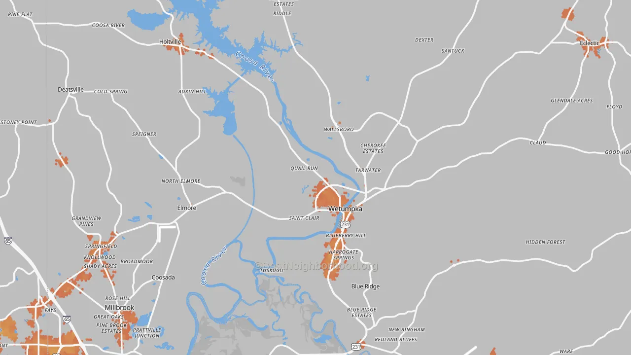 Bike Grade map of Elmore County, AL