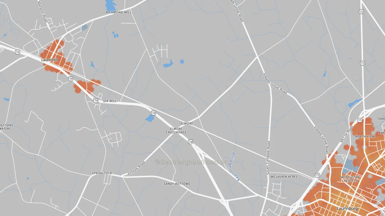 Bike Grade map of Elmore, NC