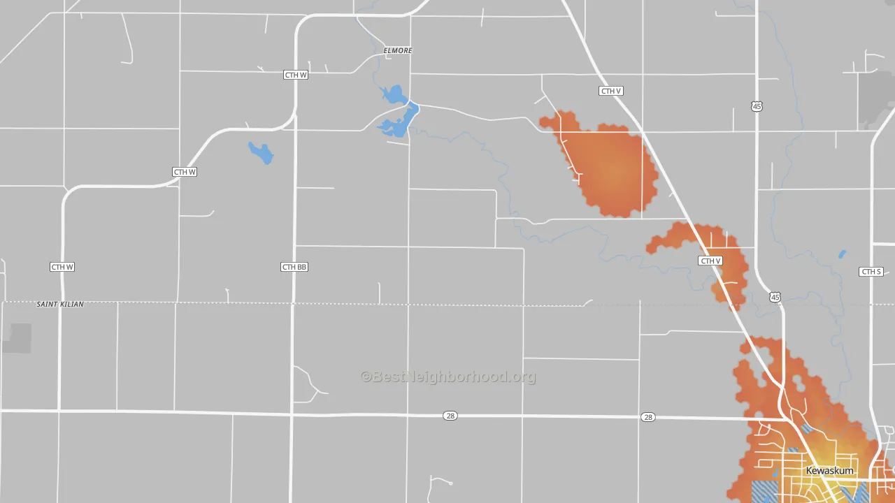 Bike Grade map of Elmore, WI