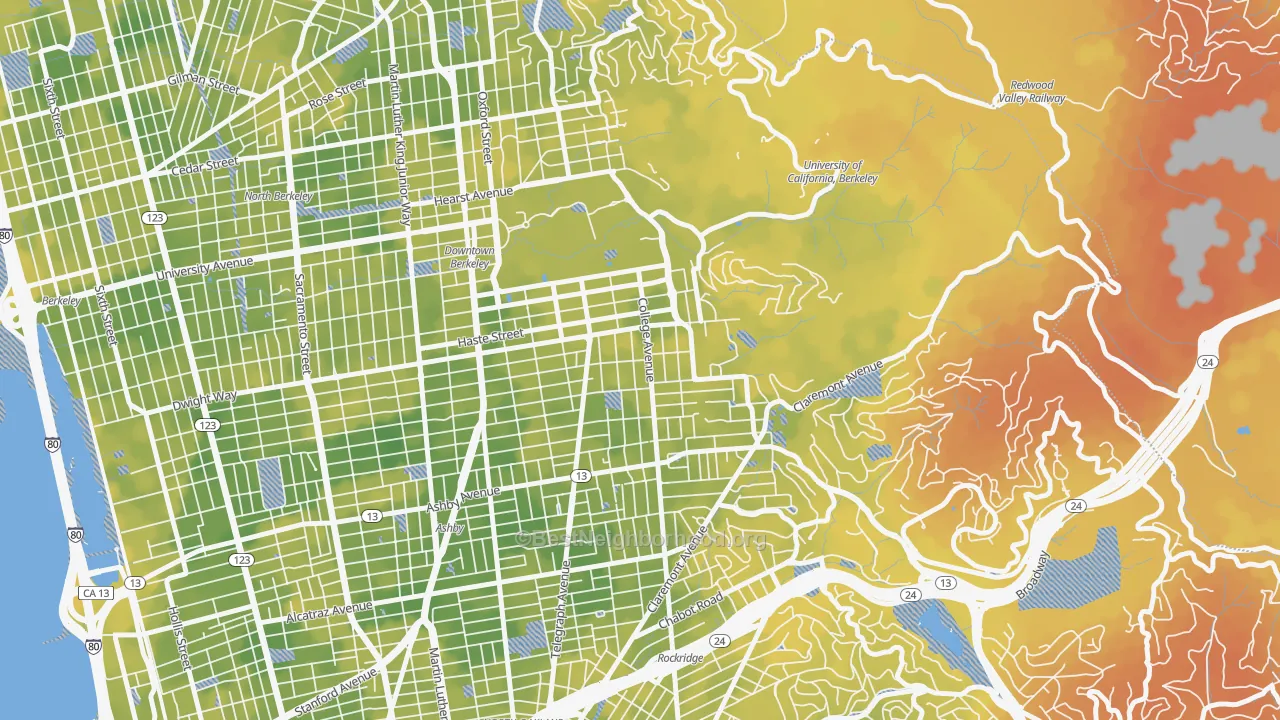 Bike Grade map of Elmwood, Berkeley, CA