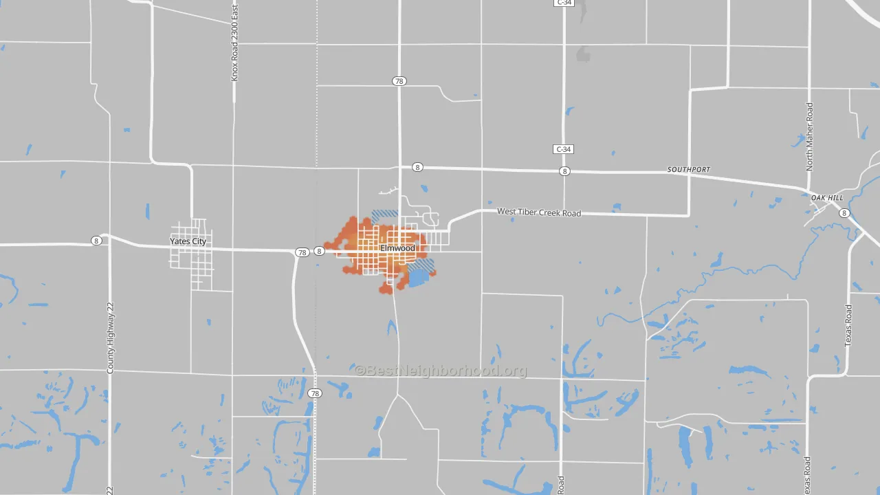 Bike Grade map of Elmwood, IL