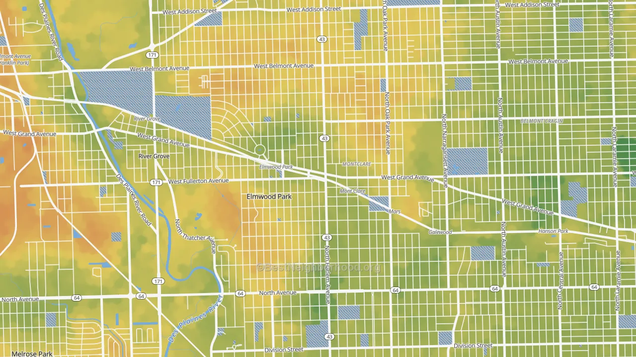 Bike Grade map of Elmwood Park, IL