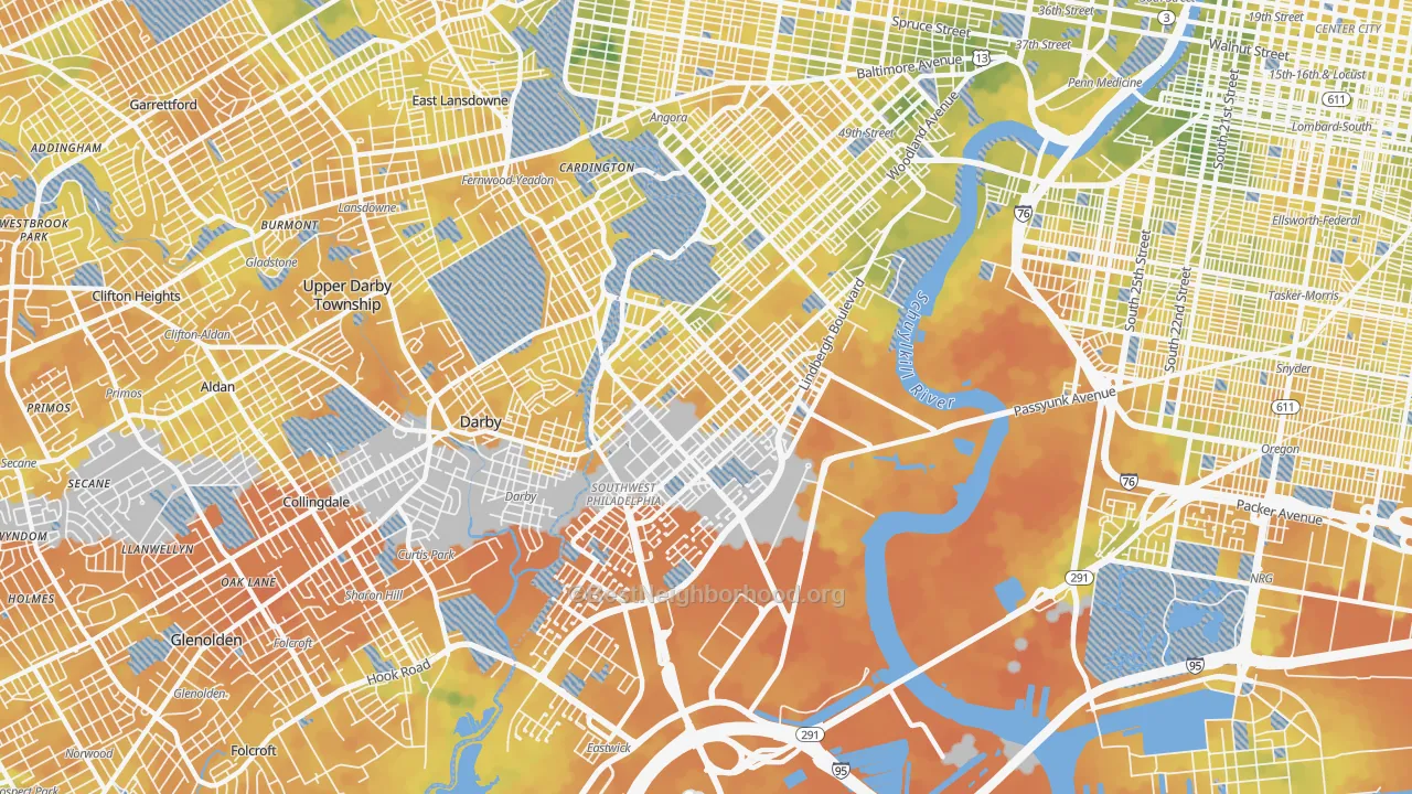 Bike Grade map of Elmwood, Philadelphia, PA