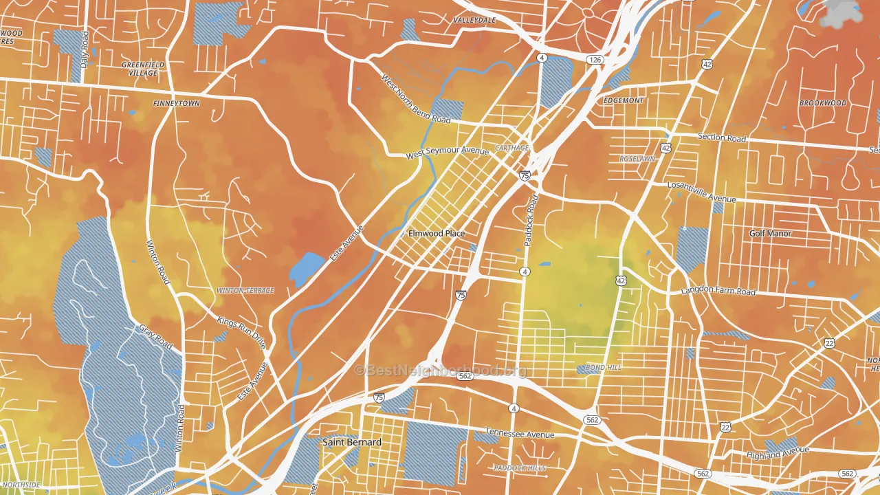 Bike Grade map of Elmwood Place, OH
