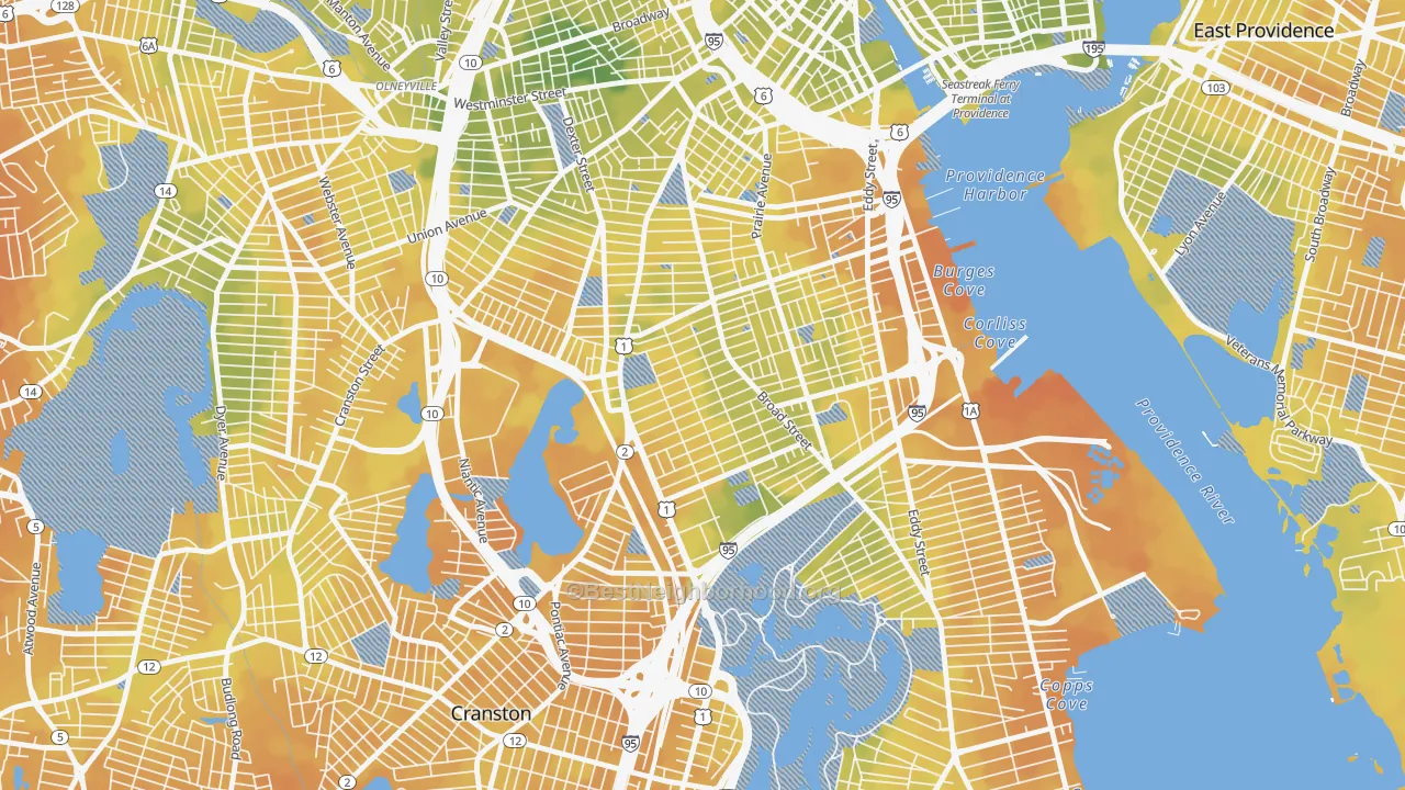 Bike Grade map of Elmwood, Providence, RI