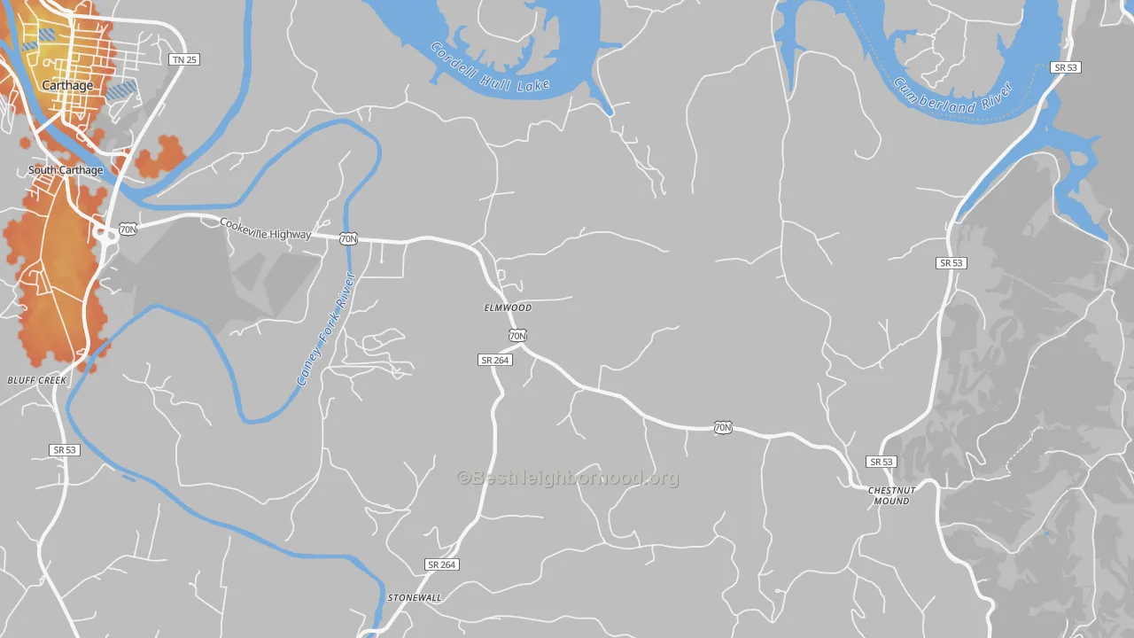 Bike Grade map of Elmwood, TN