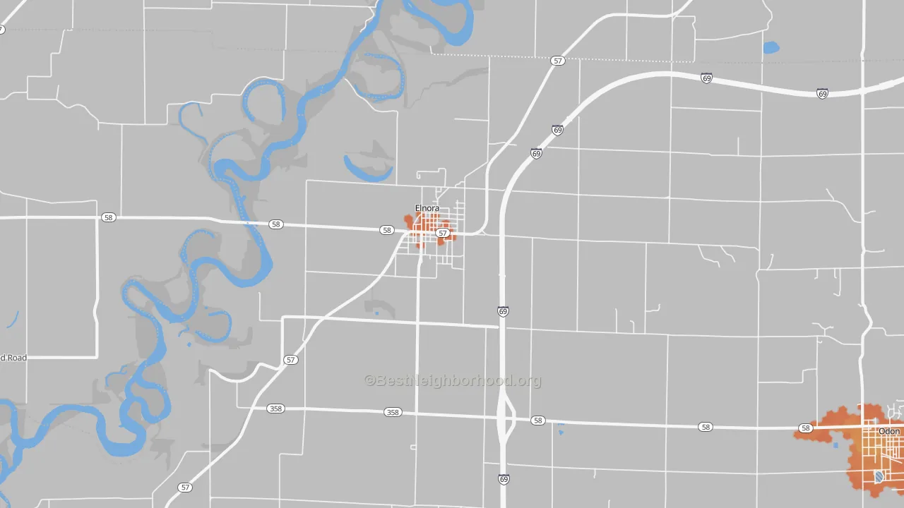 Bike Grade map of Elnora, IN