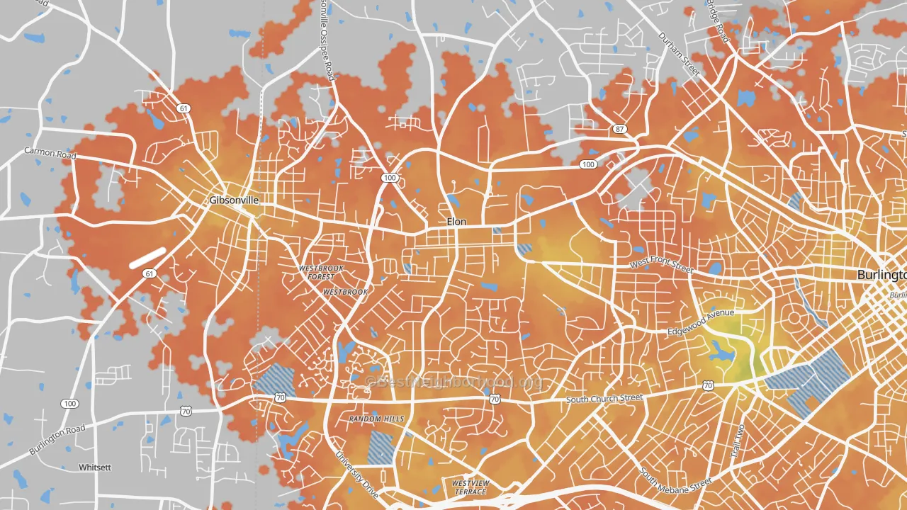 Bike Grade map of Elon, NC