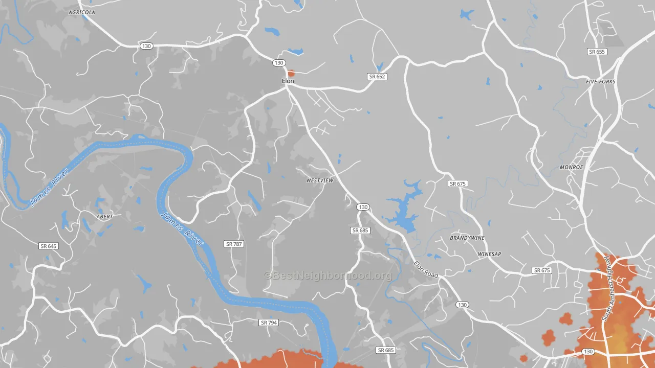 Bike Grade map of Elon, VA