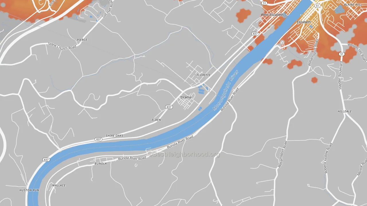 Bike Grade map of Elrama, PA