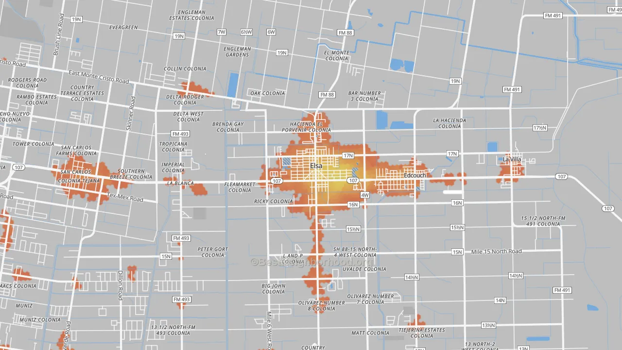 Bike Grade map of Elsa, TX