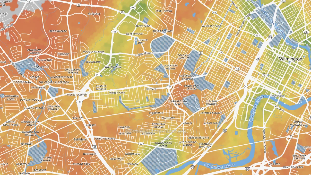 Bike Grade map of Elsmere, DE