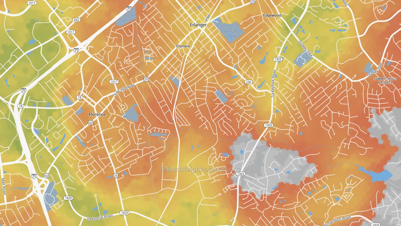 Bike Grade map of Elsmere, KY