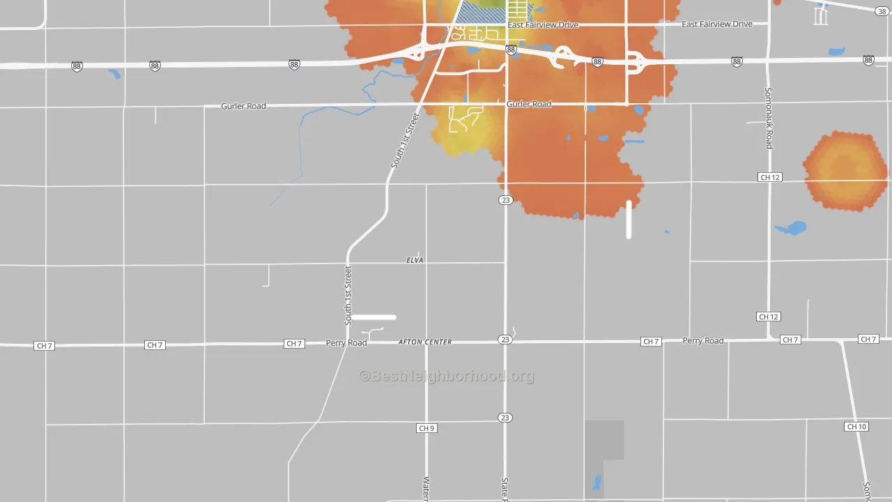 Bike Grade map of Elva, IL