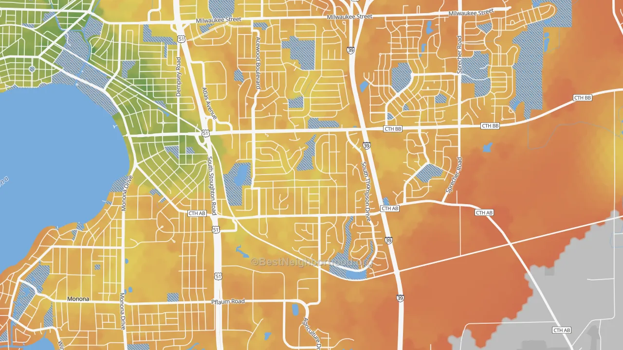 Bike Grade map of Elvehjem, Madison, WI