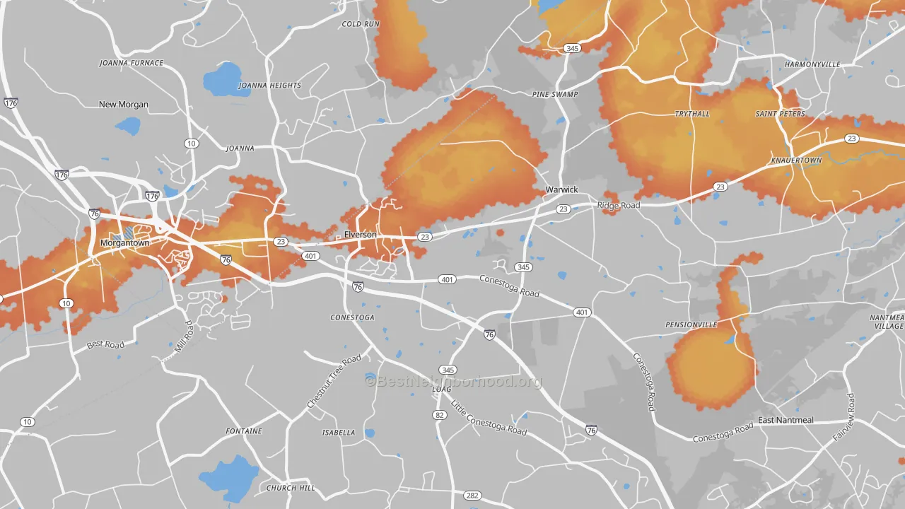 Bike Grade map of Elverson, PA