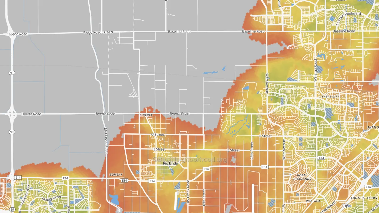 Bike Grade map of Elverta, CA