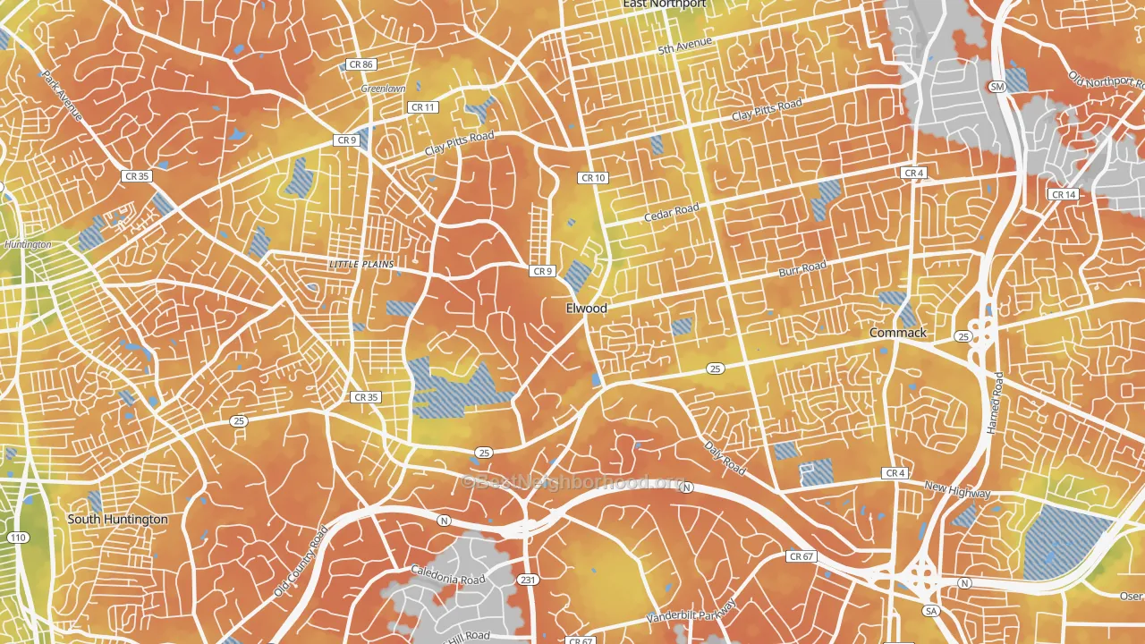 Bike Grade map of Elwood, East Northport, NY
