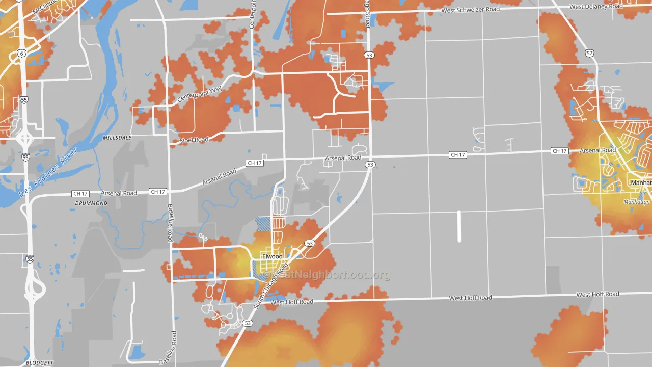Bike Grade map of Elwood, IL