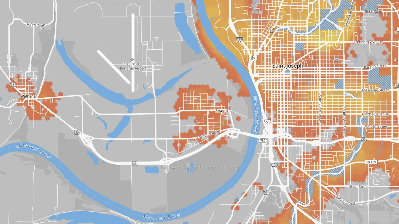 Bike Grade map of Elwood, KS