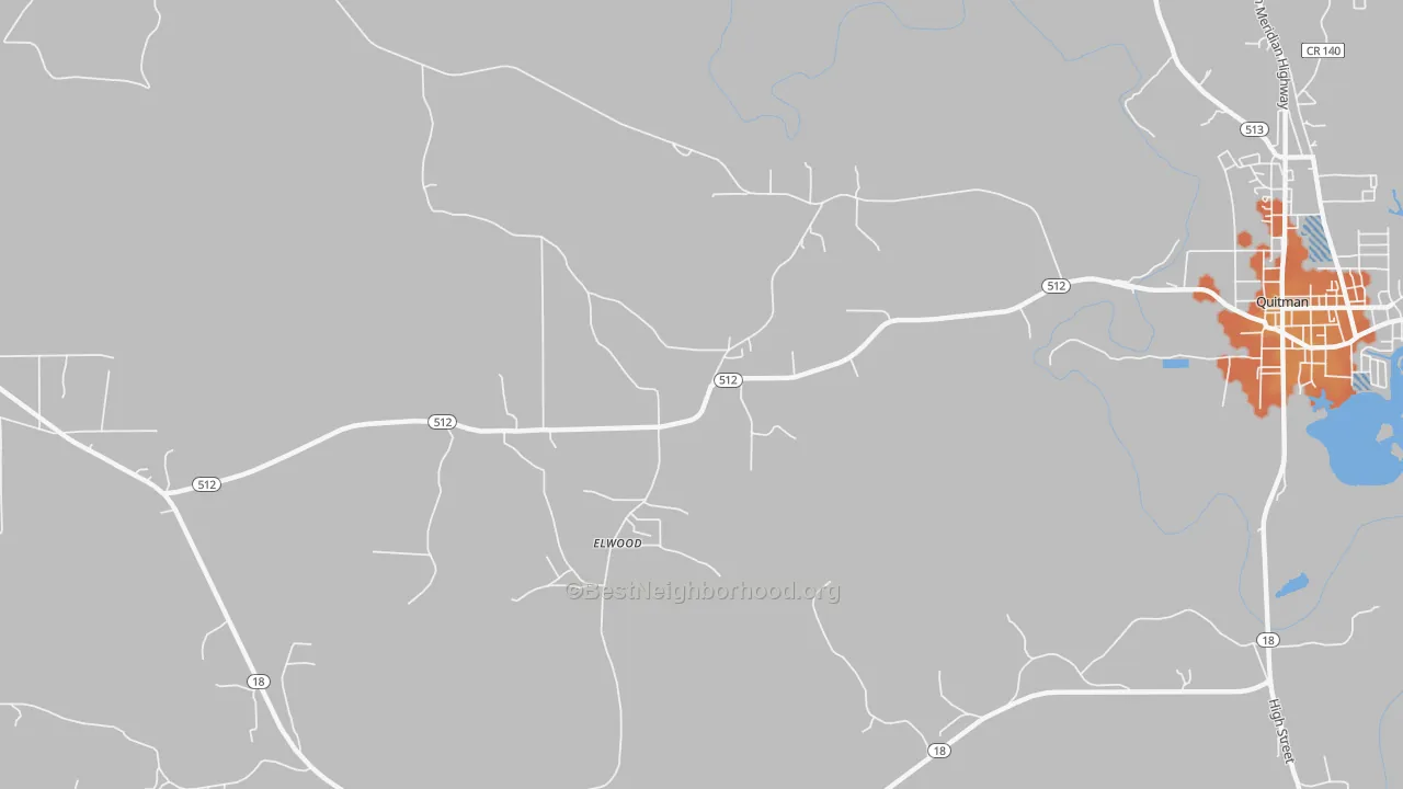 Bike Grade map of Elwood, MS