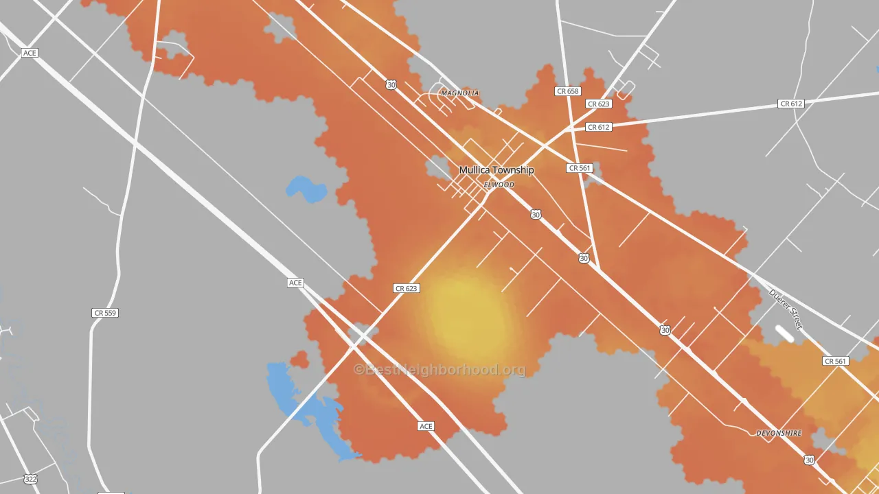 Bike Grade map of Elwood, NJ