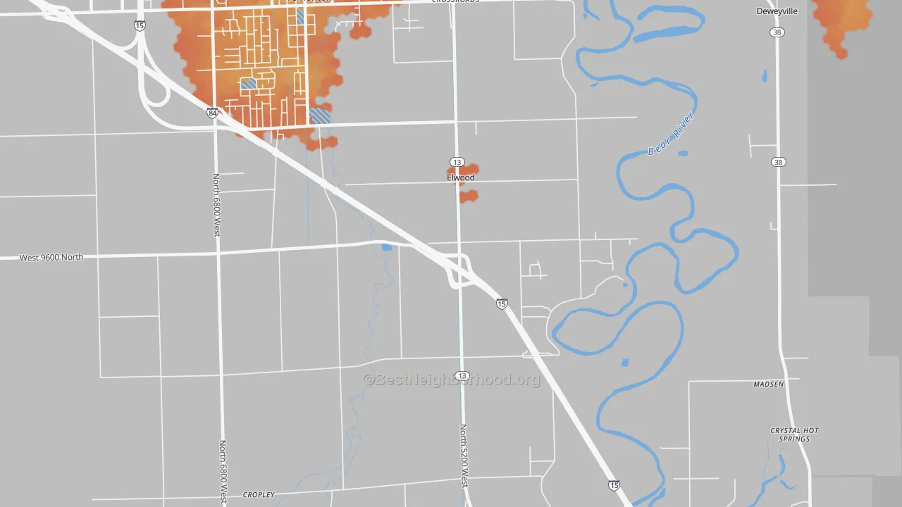 Bike Grade map of Elwood, UT