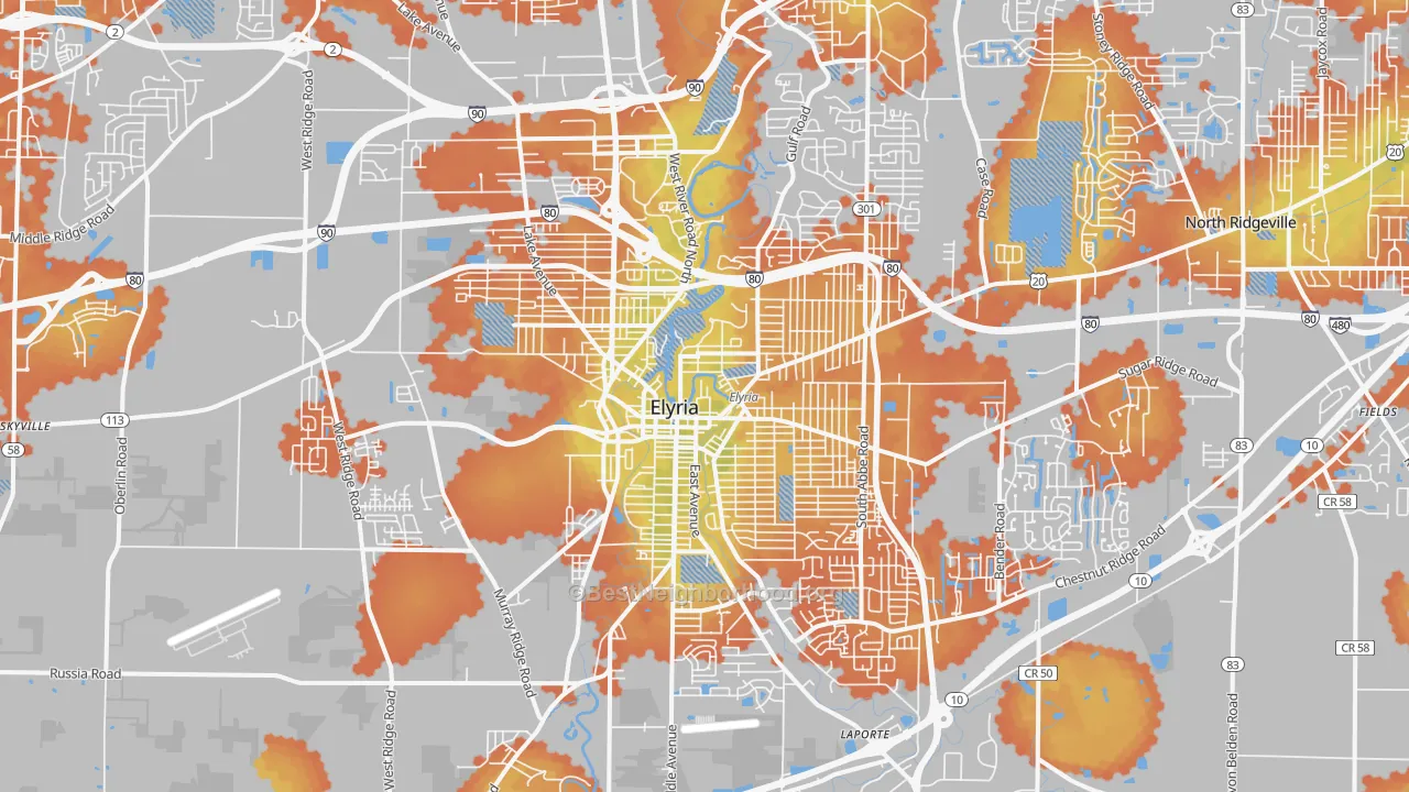 Bike Grade map of Elyria, OH