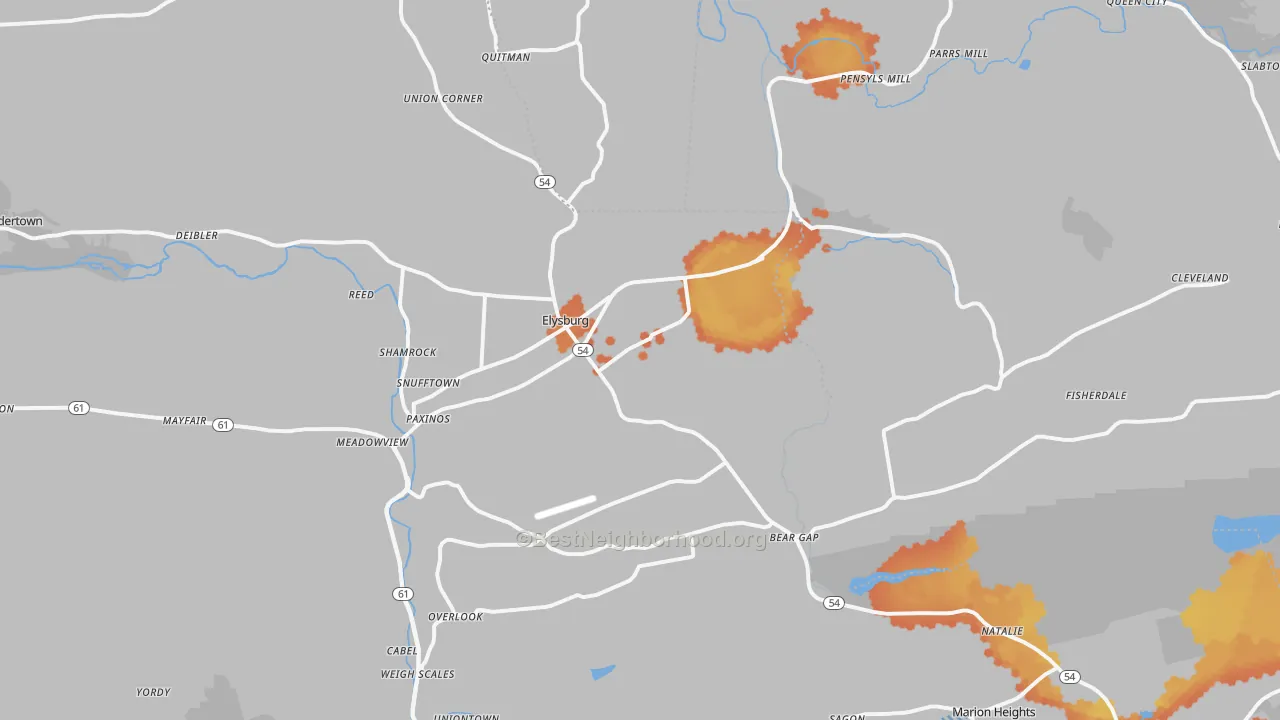 Bike Grade map of Elysburg, PA