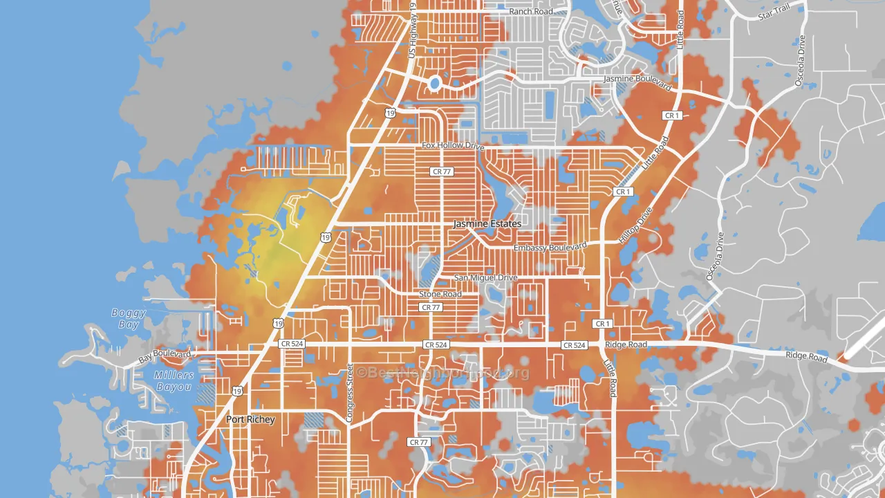 Bike Grade map of Embassy Hills, Jasmine Estates, FL