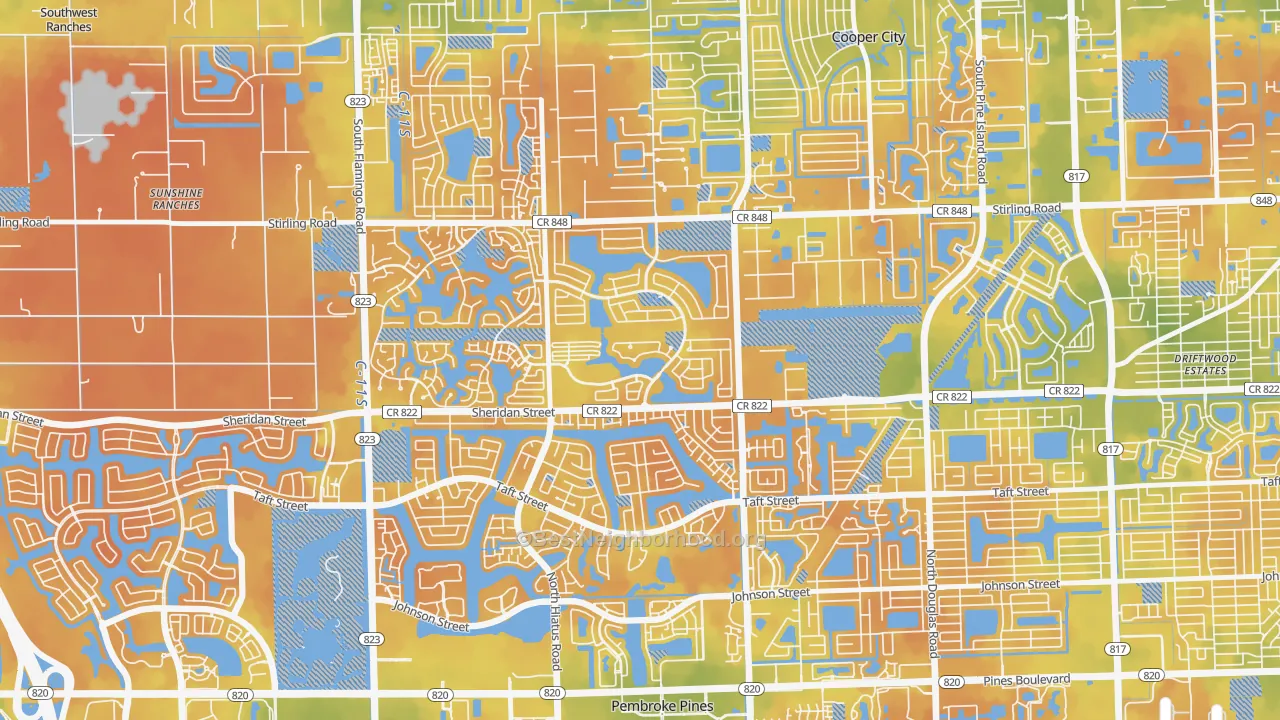 Bike Grade map of Embassy Lakes, Cooper City, FL