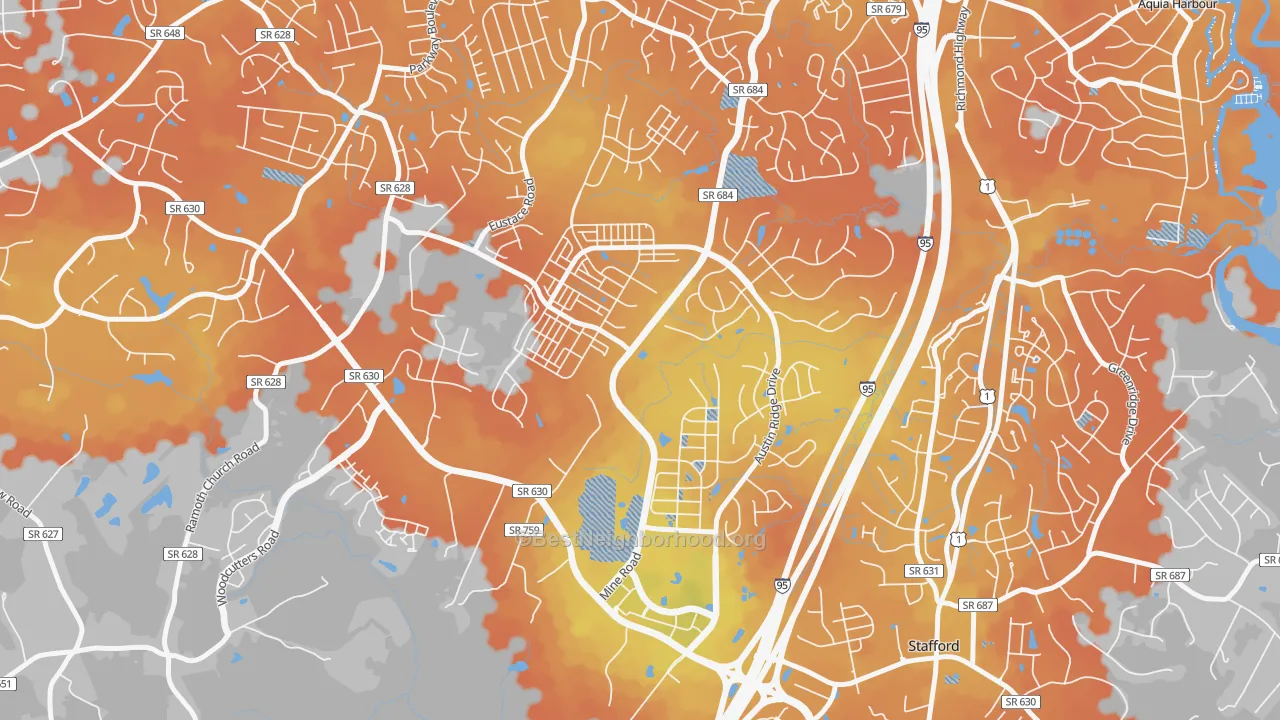 Bike Grade map of Embrey Mill, Stafford, VA