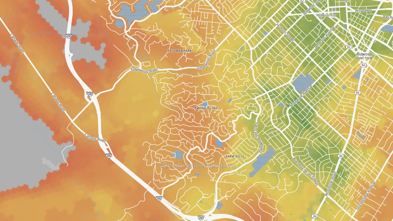 Bike Grade map of Emerald Lake Hills, Redwood City, CA