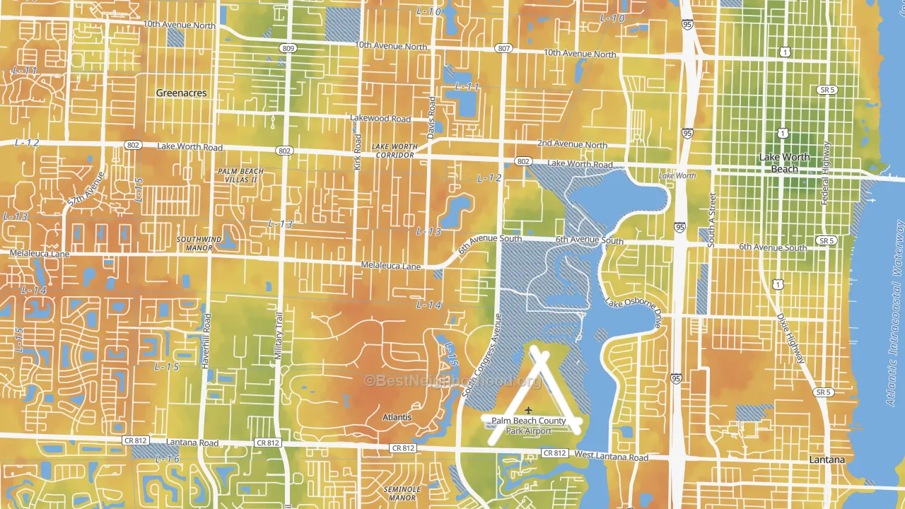 Bike Grade map of Emerald Lake-Miami, Lake Worth, FL