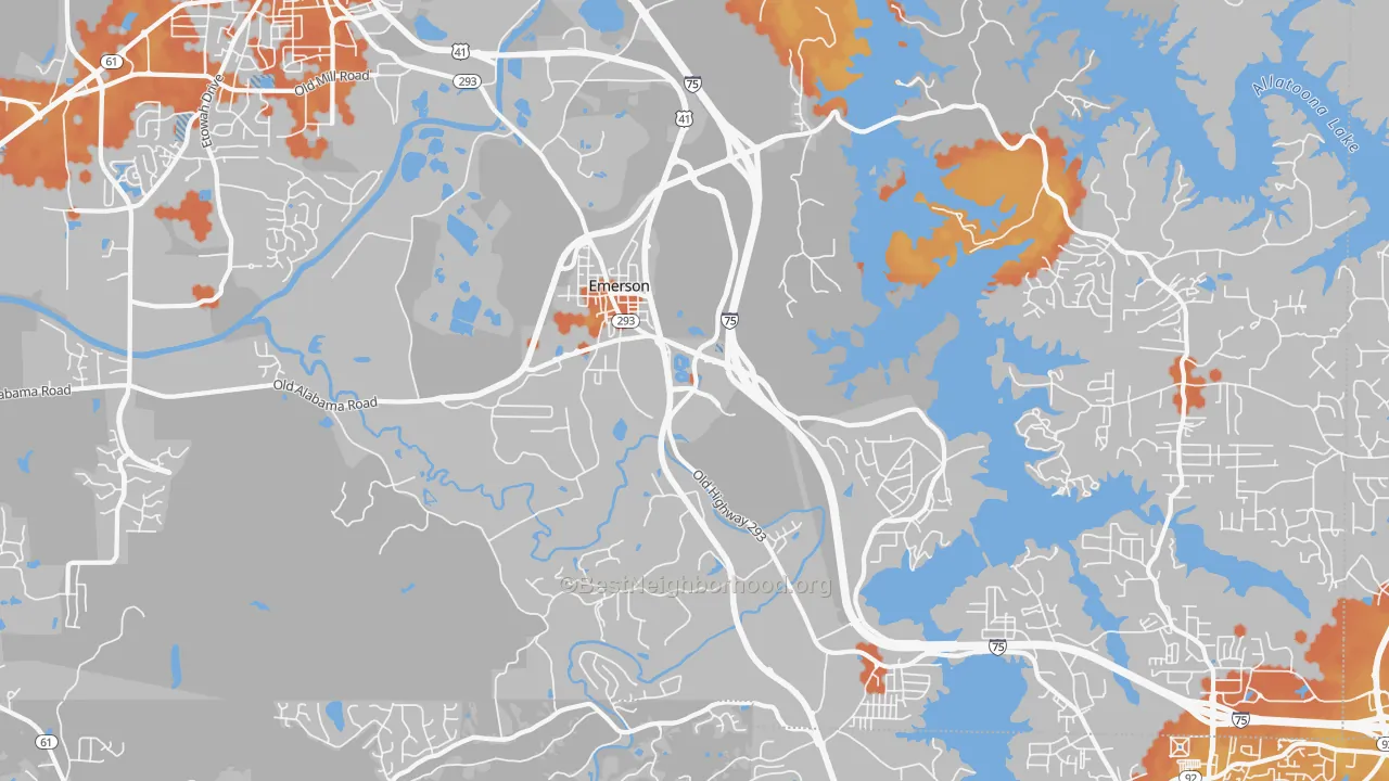 Bike Grade map of Emerson, GA
