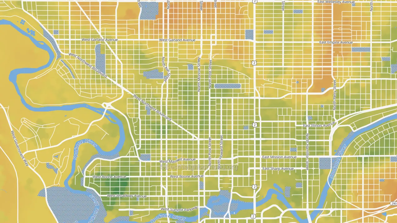 Bike Grade map of Emerson Garfield, Spokane, WA