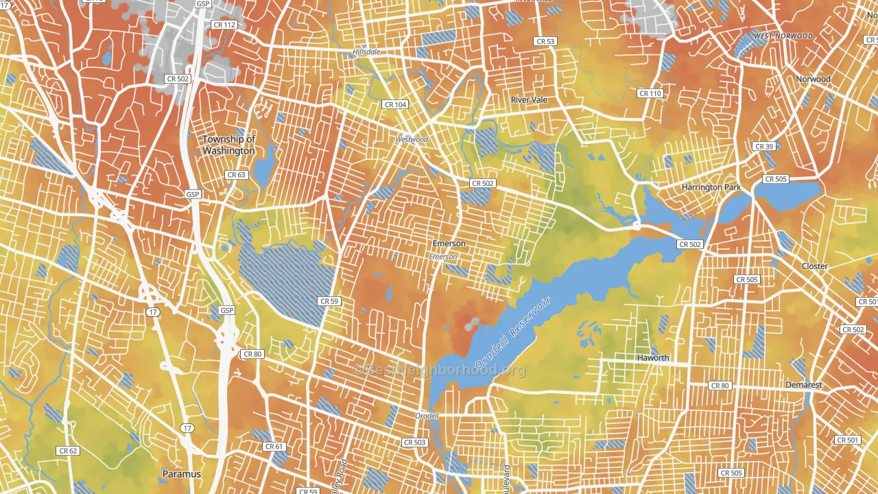 Bike Grade map of Emerson, NJ