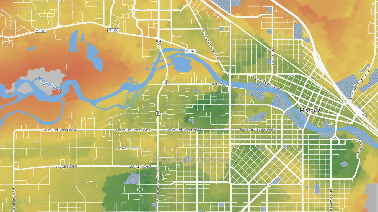 Bike Grade map of Emma Dickinson Orchard Homes, Missoula, MT