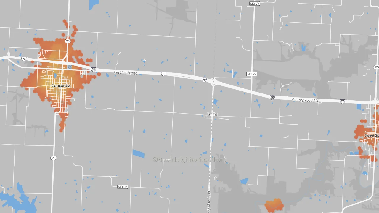 Bike Grade map of Emma, MO