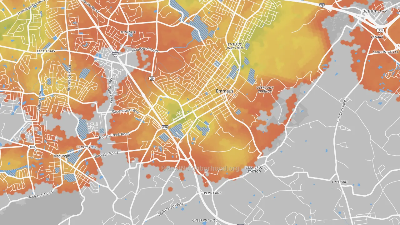 Bike Grade map of Emmaus, PA