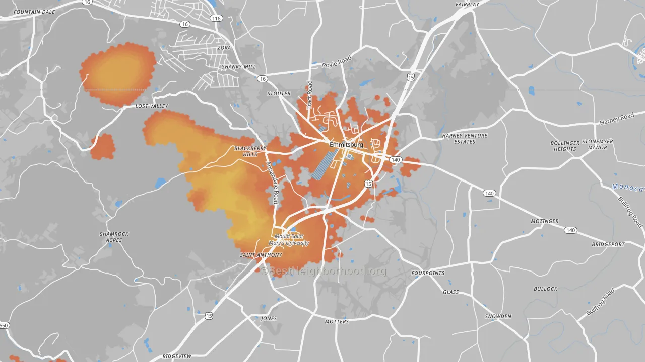 Bike Grade map of Emmitsburg, MD